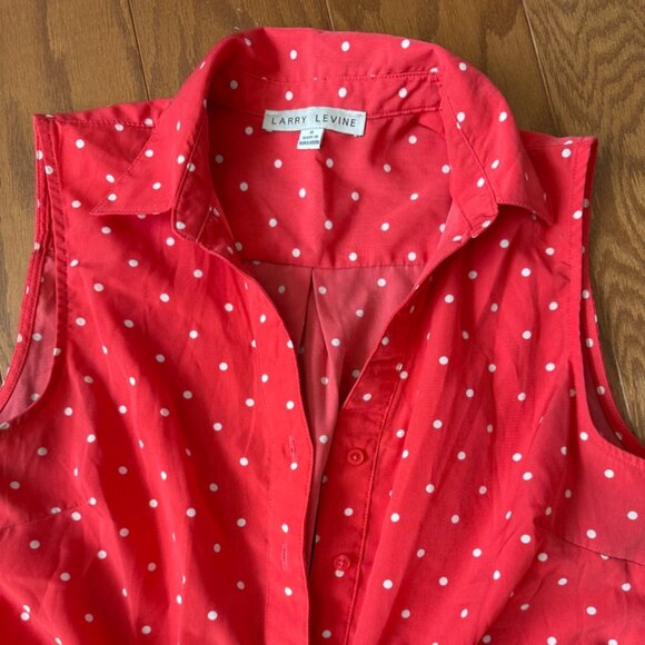 ❤️ Larry Levine Polka Dot Dress | Red Fit & Flare | Belted Waist | Classic Style - Picture 4 of 5